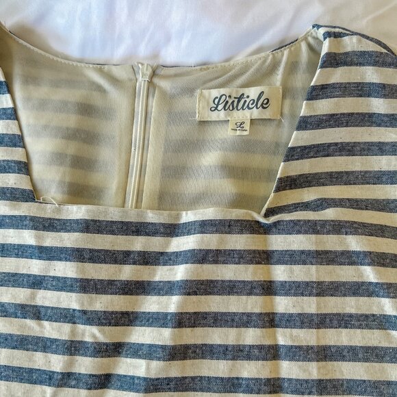 Listicle Blue and White Striped Dress Women's Size Large Zipper Square Neck - Picture 3 of 3